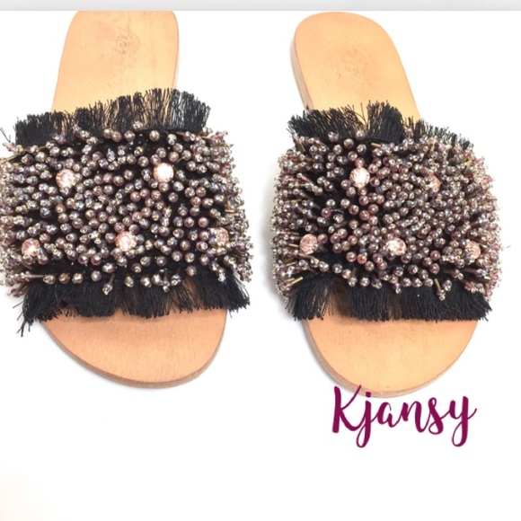 Free People Outer Banks Fringe Embellished Slides - Picture 6 of 8